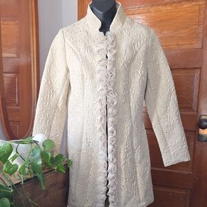 Vintage Psychedelic Quilted Damask High Collar Long Blazer Small